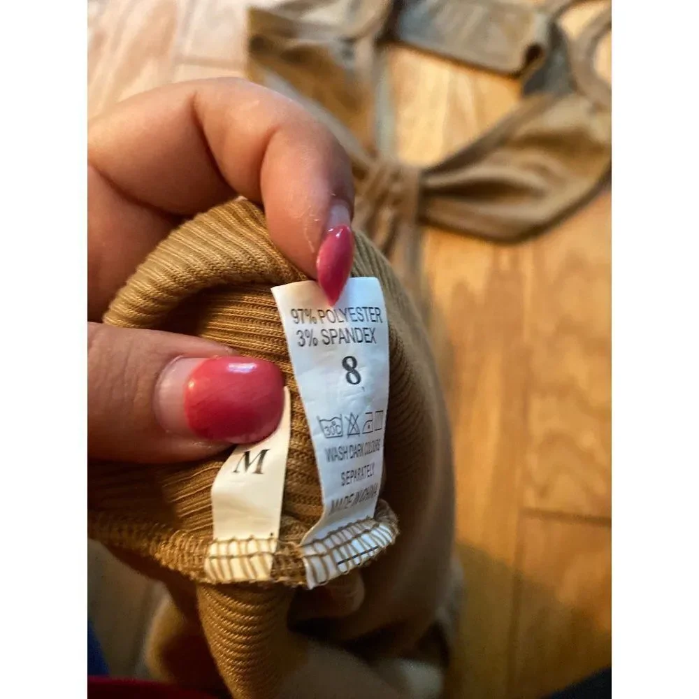 Unbranded, beige thin strap open mini bodycon dress size M (8) - Picture 4 of 4